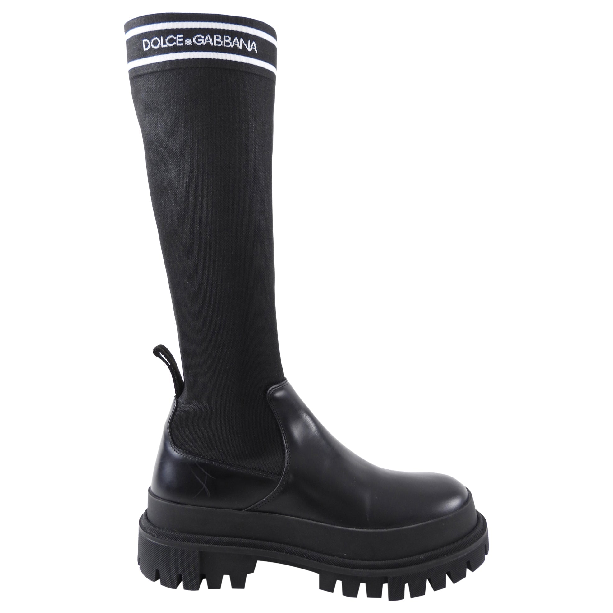 Dolce & Gabbana Black Lug Sole Tall Logo Sock Boot - 39