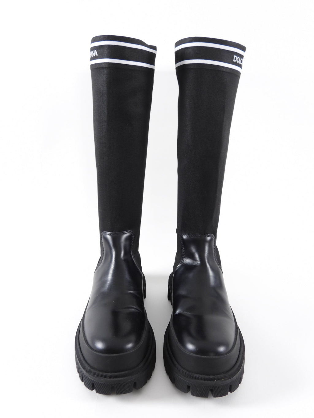 Dolce & Gabbana Black Lug Sole Tall Logo Sock Boot - 39