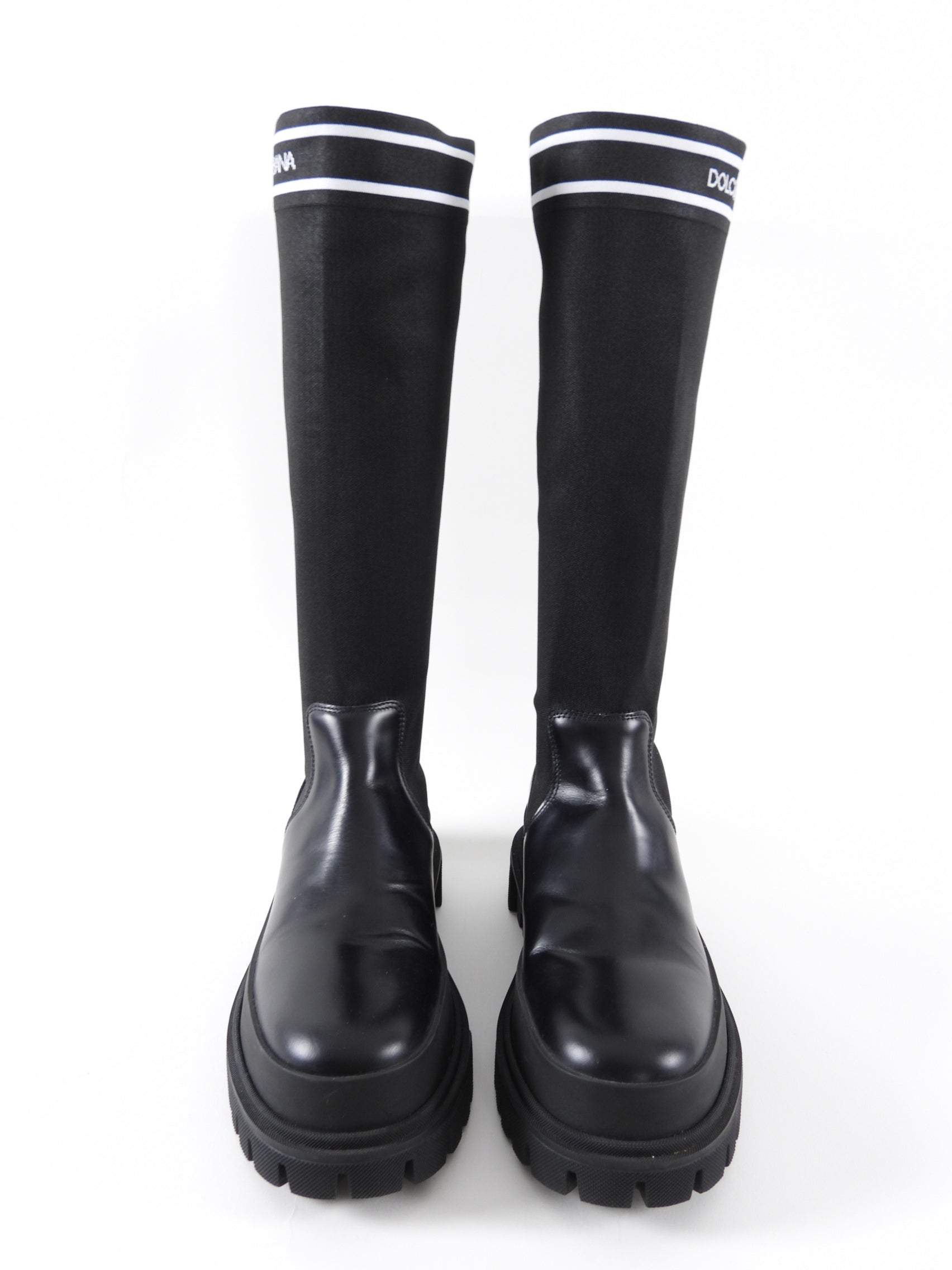 Dolce & Gabbana Black Lug Sole Tall Logo Sock Boot - 39