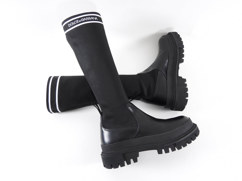 Dolce & Gabbana Black Lug Sole Tall Logo Sock Boot - 39