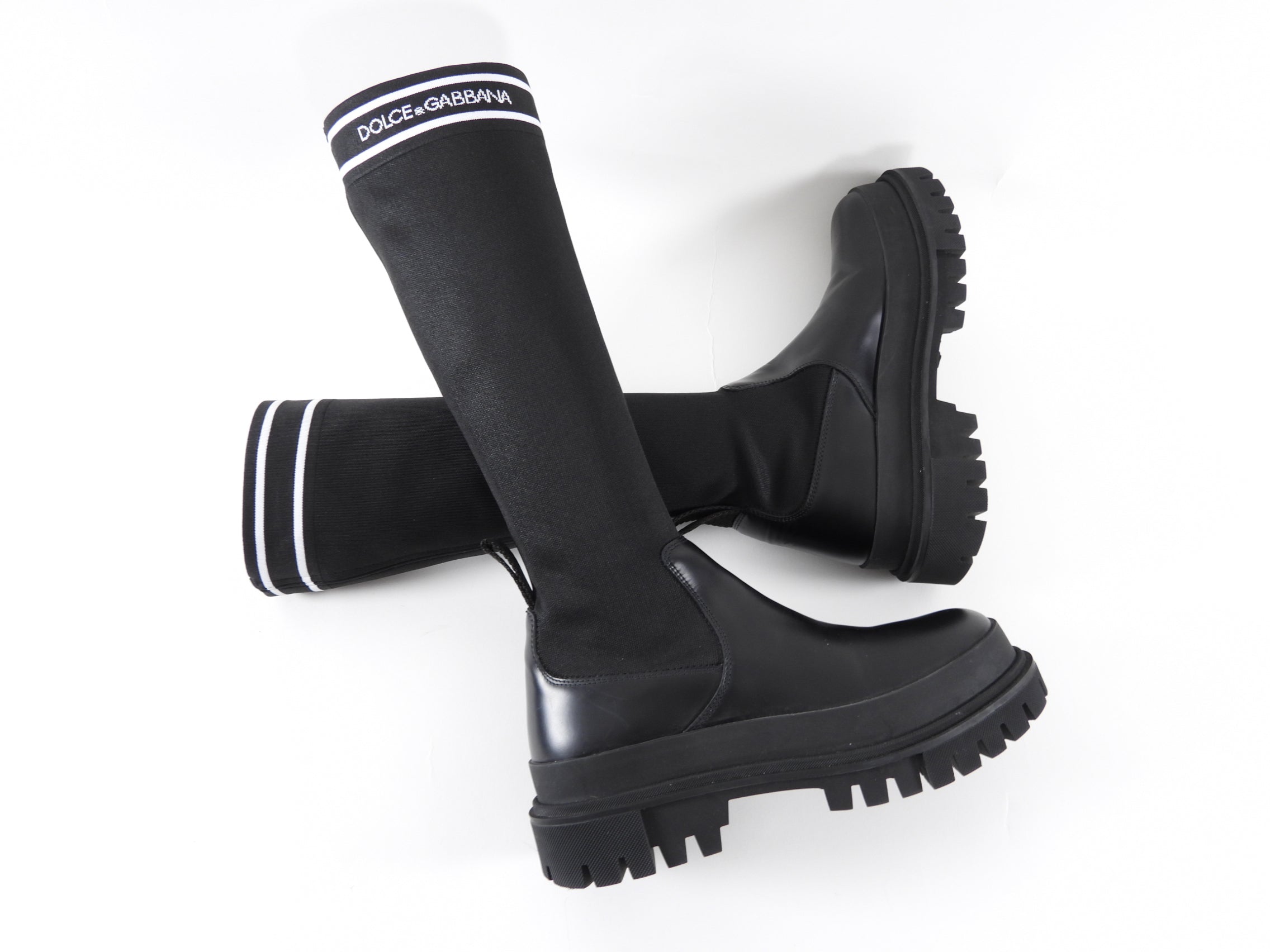 Dolce & Gabbana Black Lug Sole Tall Logo Sock Boot - 39