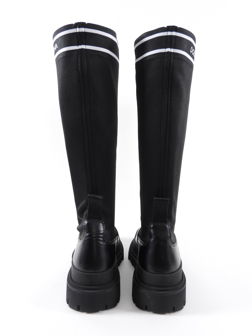 Dolce & Gabbana Black Lug Sole Tall Logo Sock Boot - 39