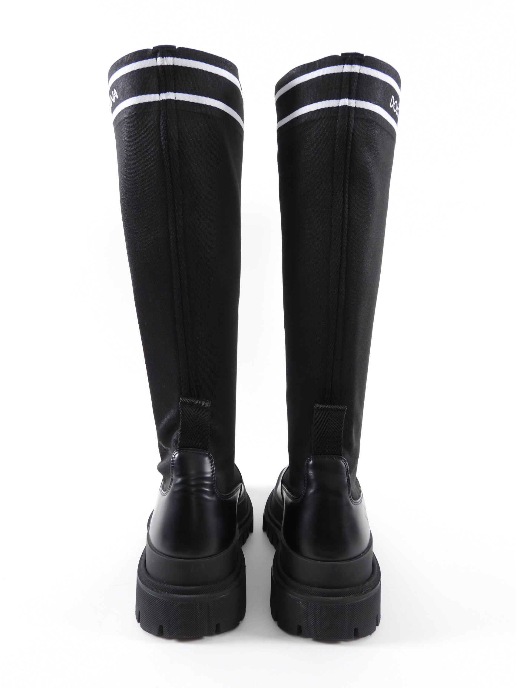 Dolce & Gabbana Black Lug Sole Tall Logo Sock Boot - 39