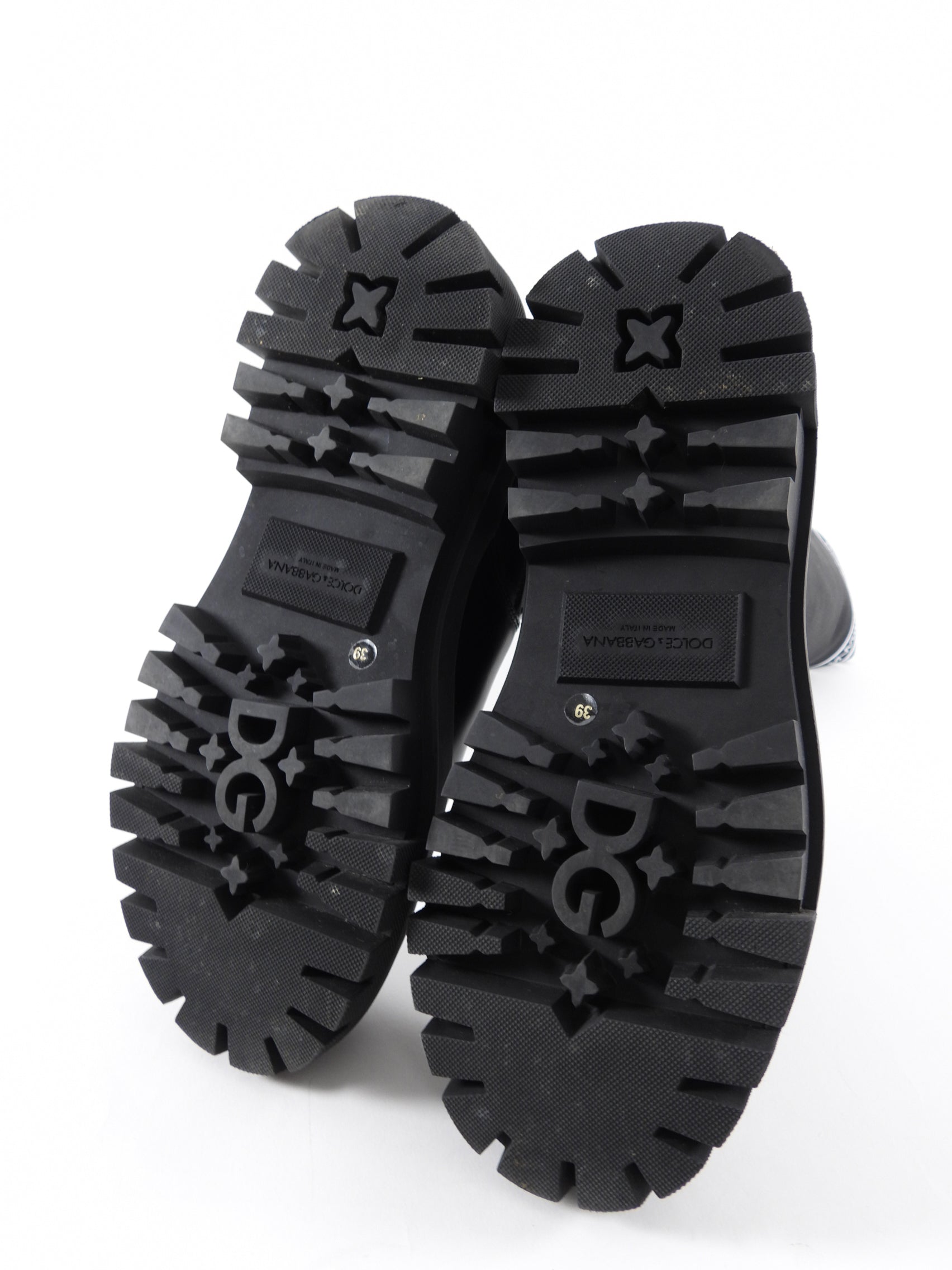 Dolce & Gabbana Black Lug Sole Tall Logo Sock Boot - 39