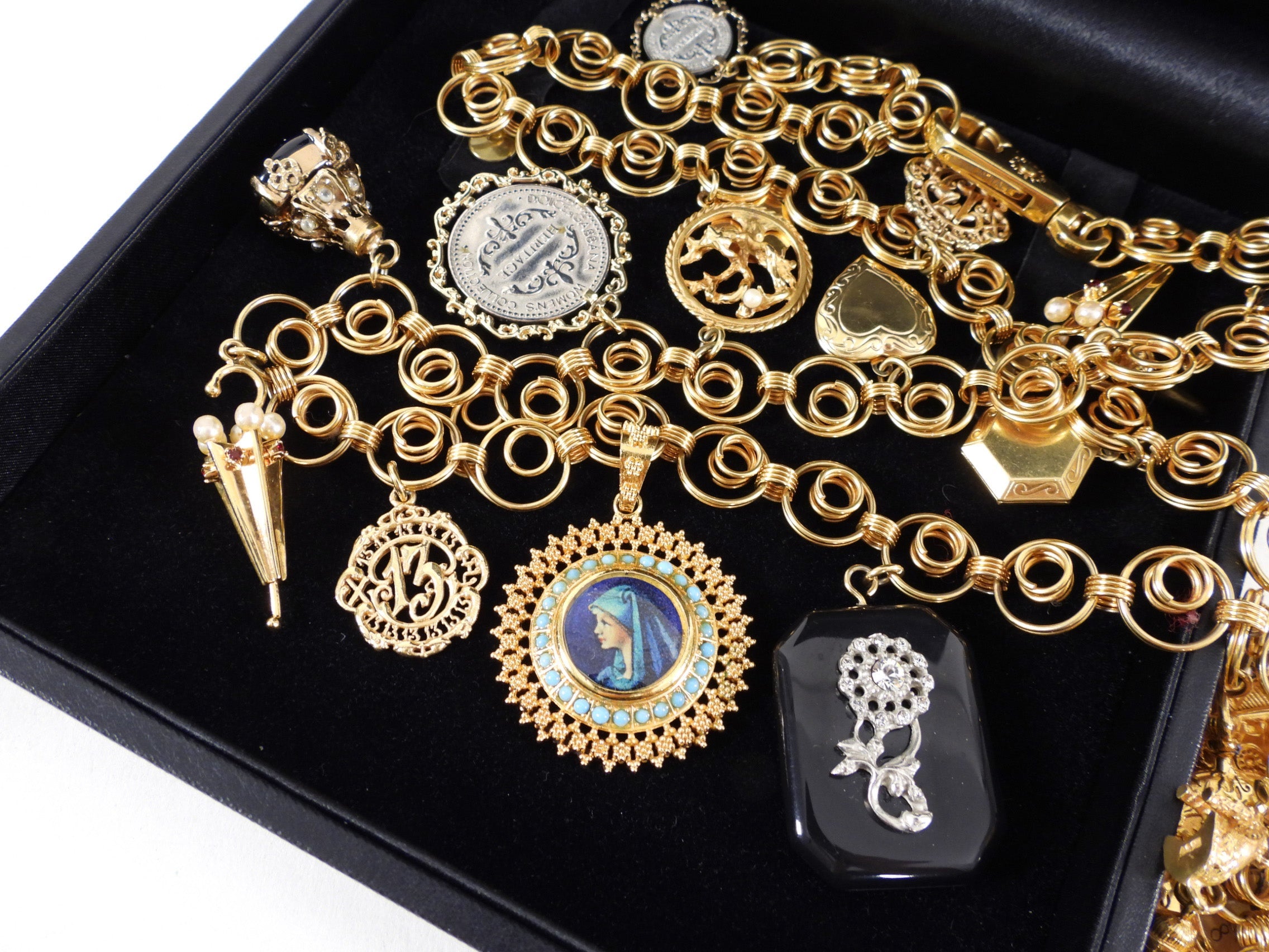 Dolce & Gabbana Gold Long Chain Antique Charm Runway Necklace