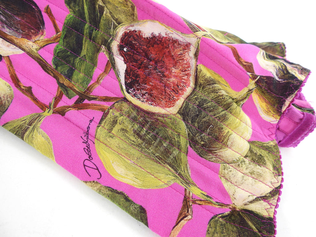 Dolce & Gabbana Pink and Green Silk Fig Print Corset Top - IT38 / 2 / XS