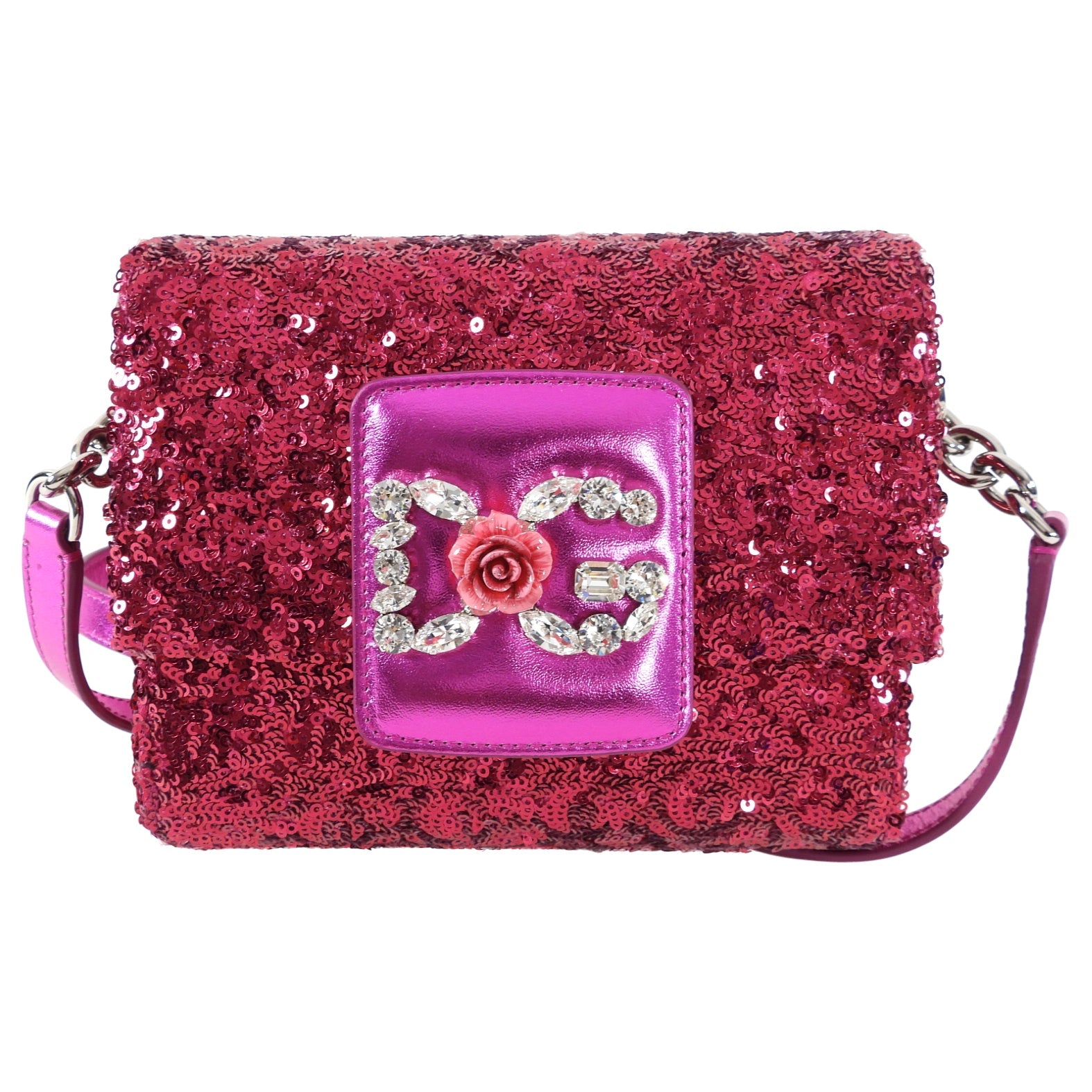 Dolce & Gabbana Millennial Fuchsia Sequin Crystal Crossbody Bag