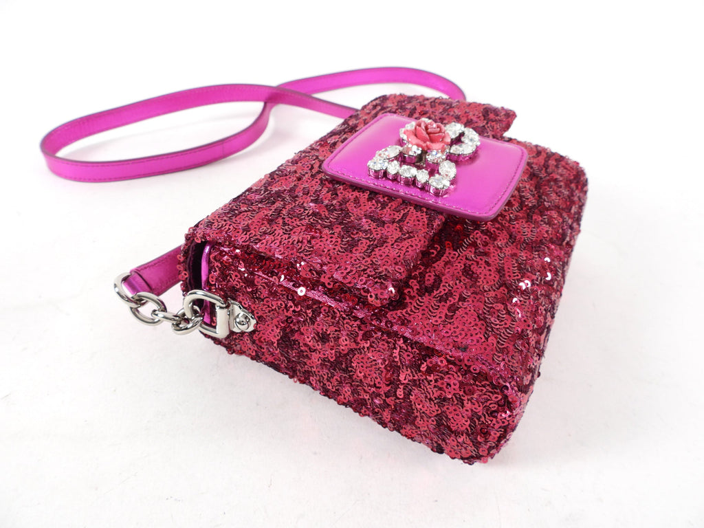 Dolce & Gabbana Millennial Fuchsia Sequin Crystal Crossbody Bag