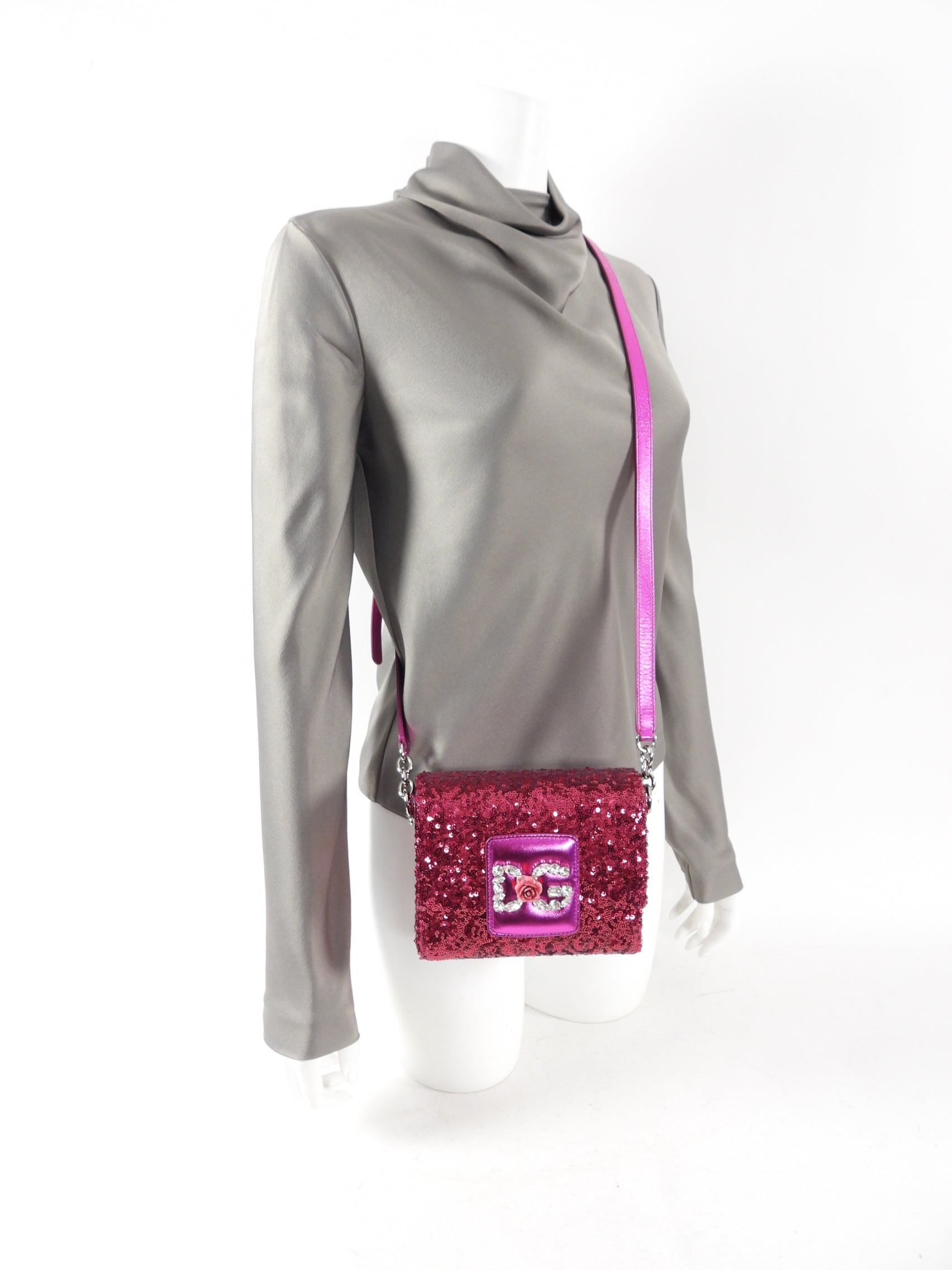 Dolce & Gabbana Millennial Fuchsia Sequin Crystal Crossbody Bag
