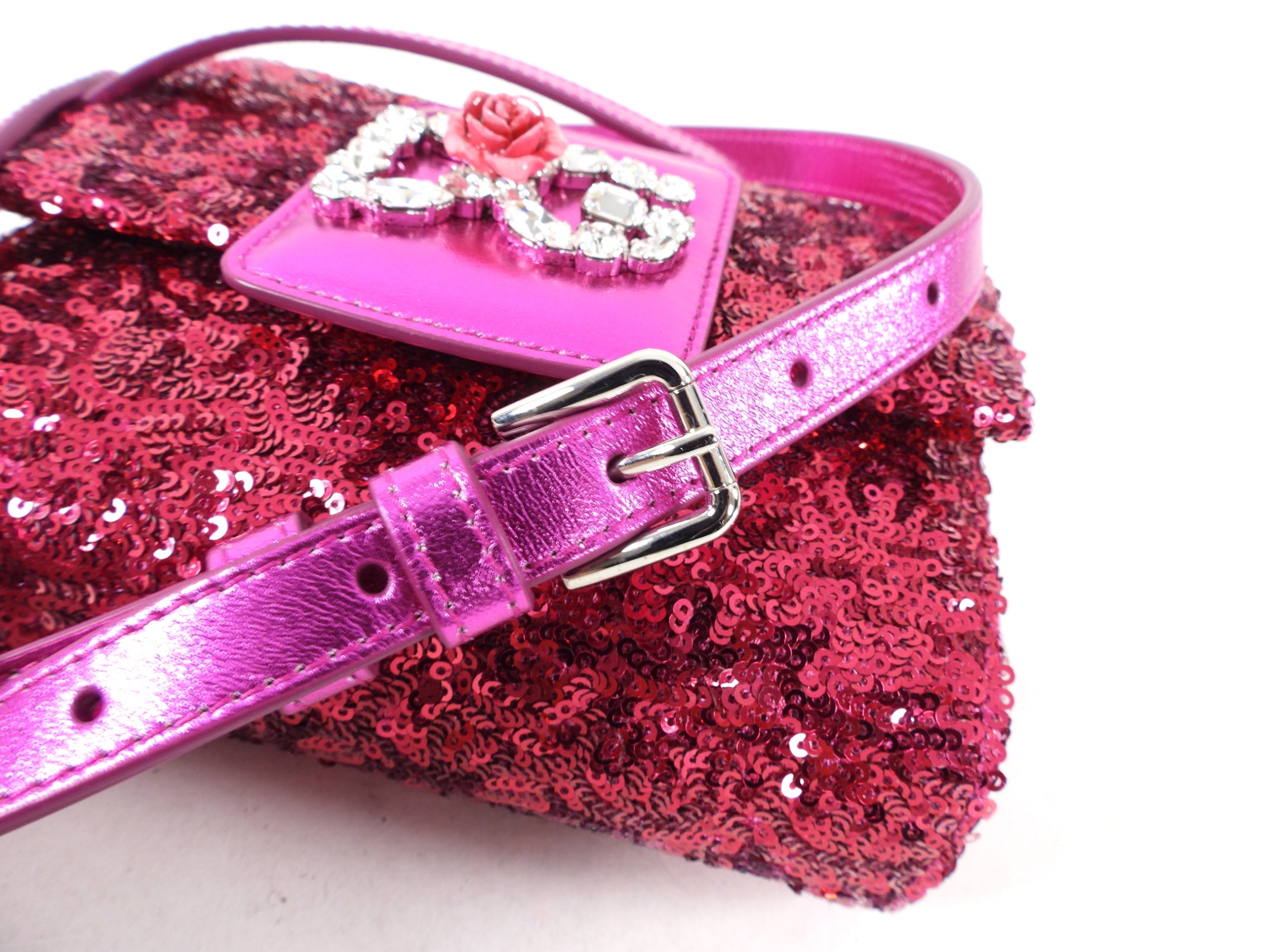 Dolce & Gabbana Millennial Fuchsia Sequin Crystal Crossbody Bag