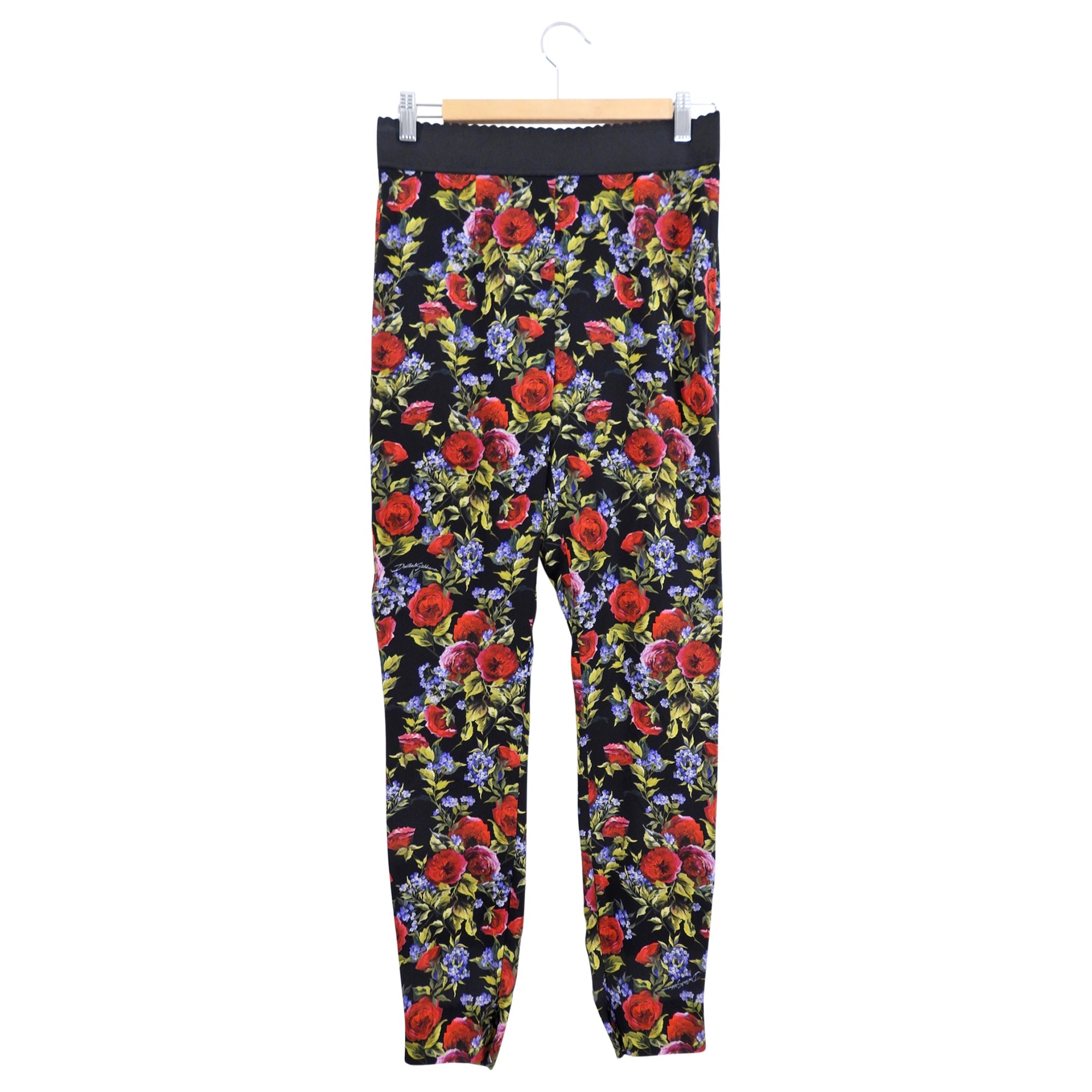 Dolce & Gabbana Red Rose Floral Silk Leggings - IT42 / USA 6