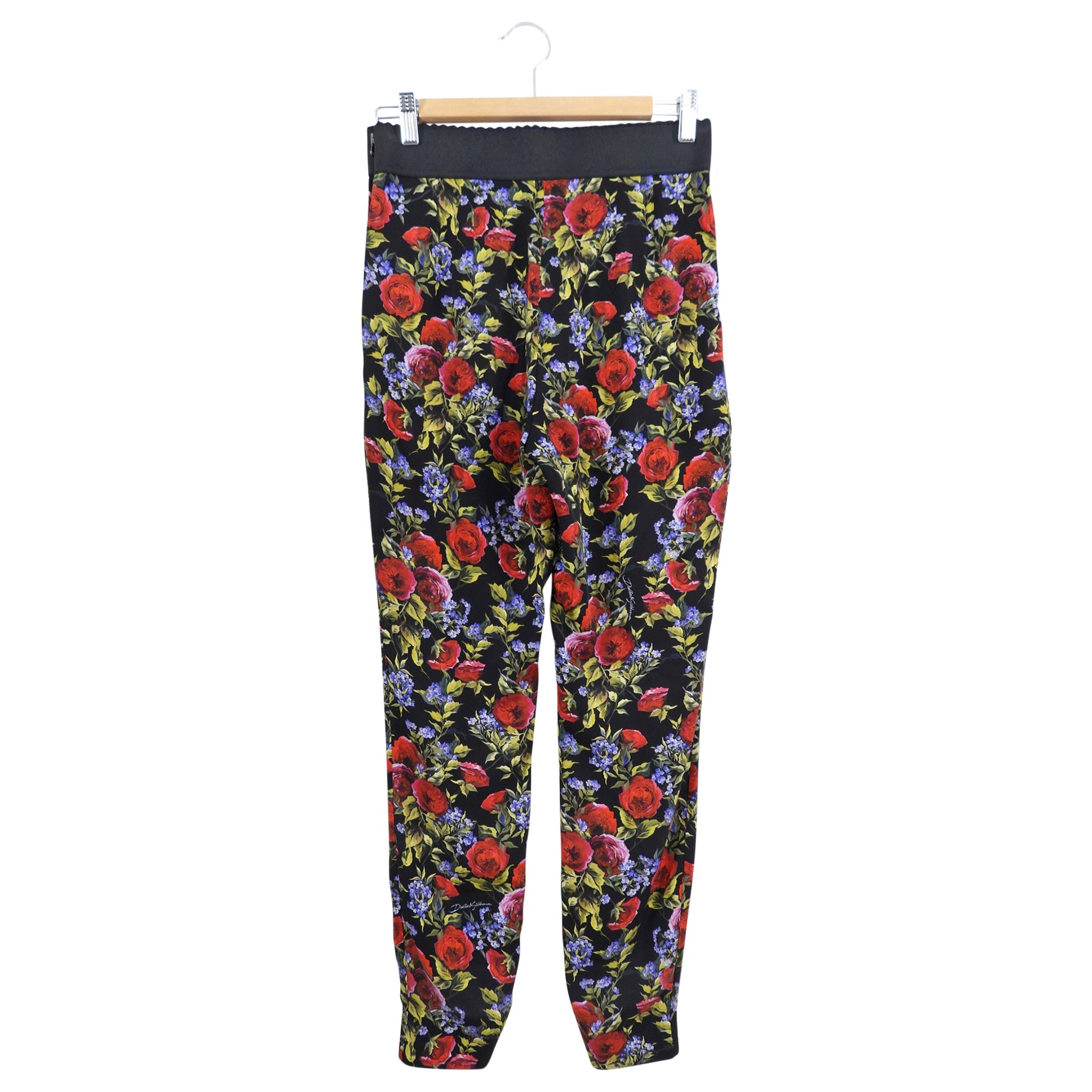 Dolce & Gabbana Red Rose Floral Silk Leggings - IT42 / USA 6