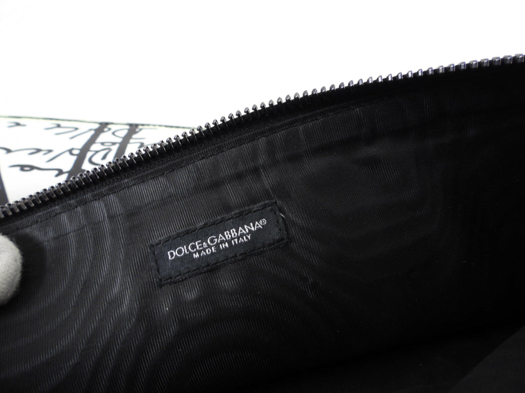 Dolce & Gabbana Black and White Leather Flat Pouch Clutch
