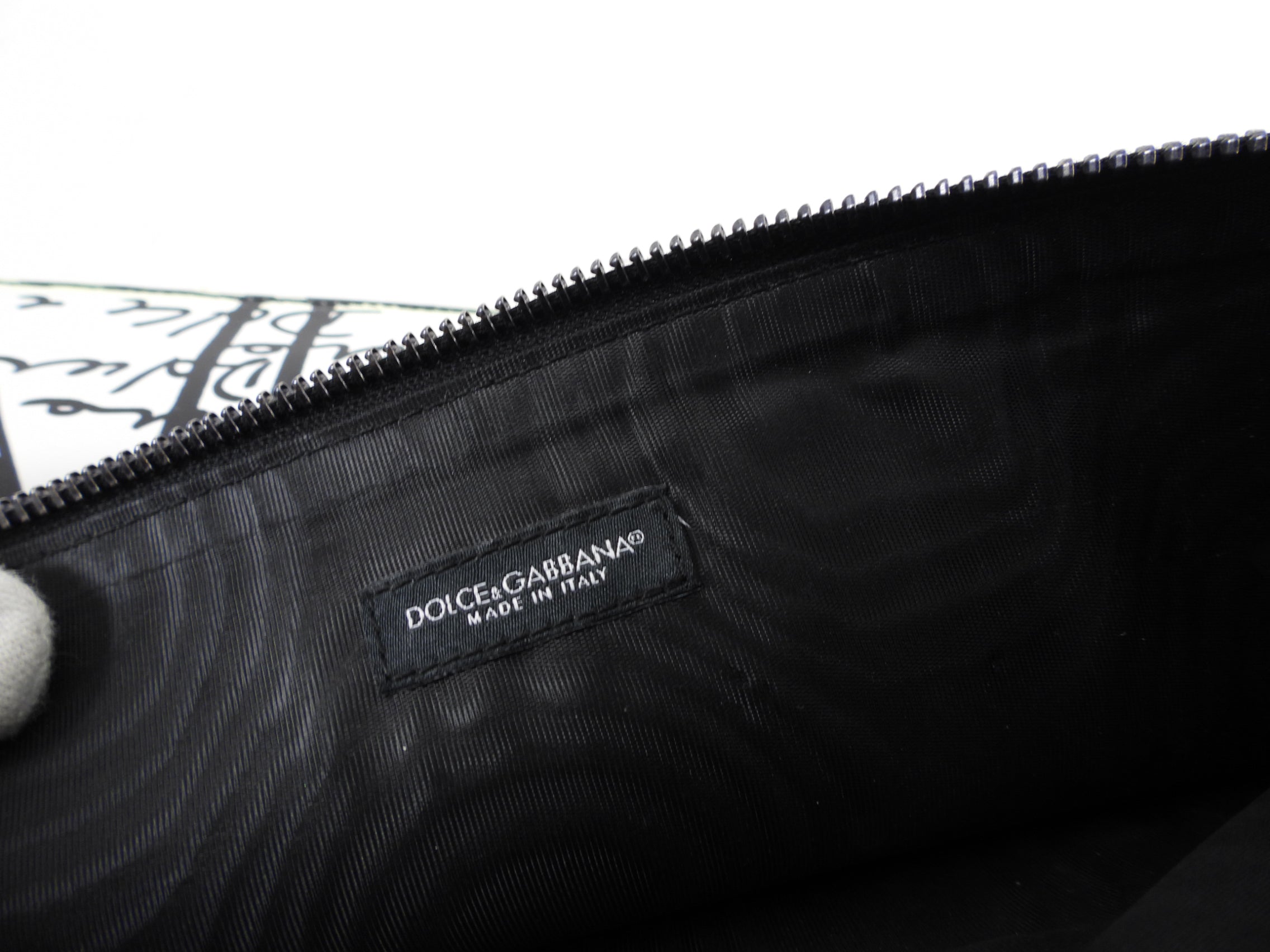 Dolce & Gabbana Black and White Leather Flat Pouch Clutch