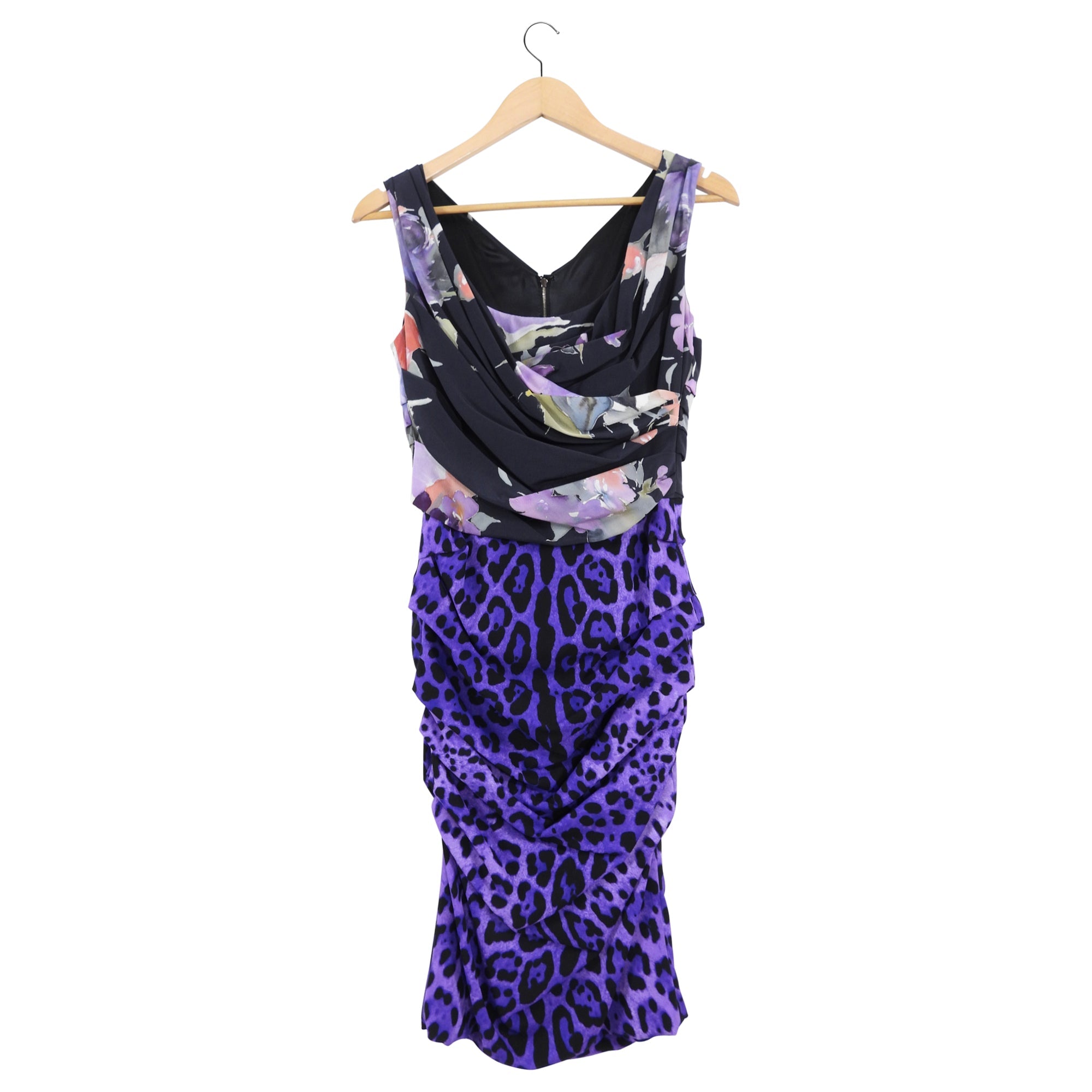 Dolce & Gabbana Purple Leopard and Floral Print Silk Dress - S / USA 4