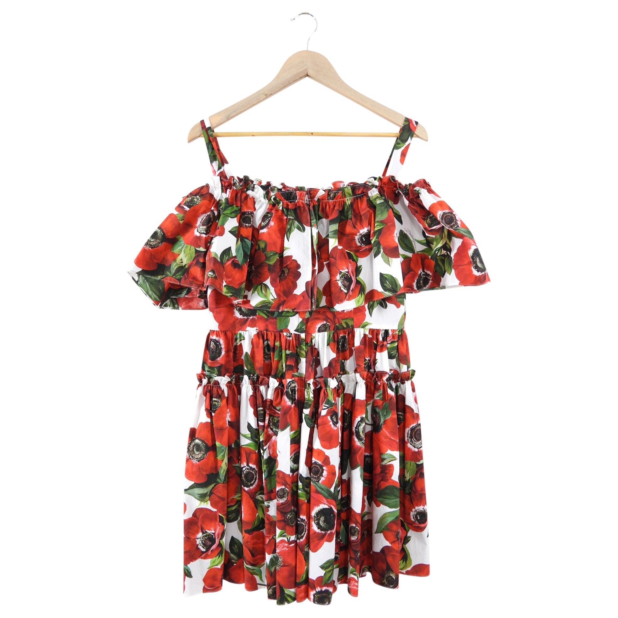 Dolce & Gabbana Red Poppies Floral Off-Shoulder Dress - IT44 / 8 / M