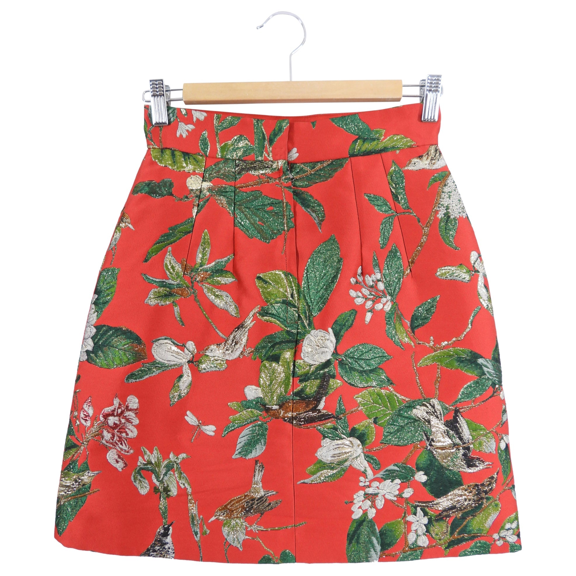 Dolce & Gabbana Red Green Gold Brocade Birds Mini Skirt - IT38 / 2 XS