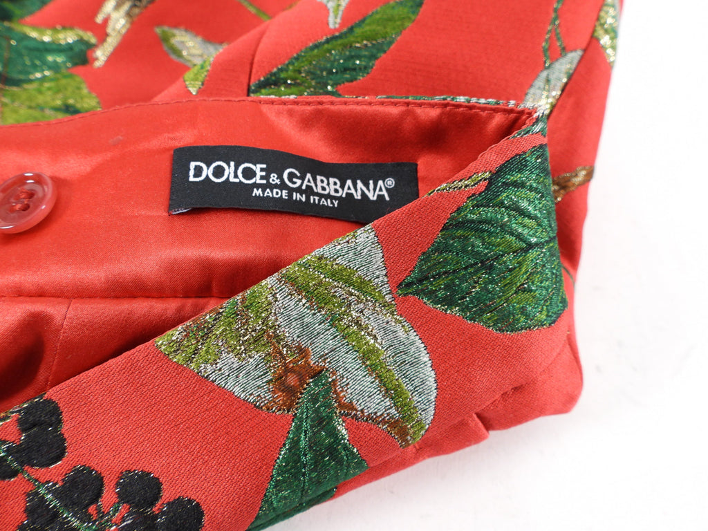 Dolce & Gabbana Red Green Gold Brocade Birds Mini Skirt - IT38 / 2 XS