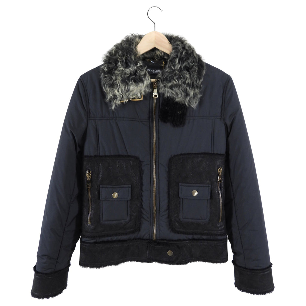 Dolce & Gabbana Shearling Nylon Zip Jacket - IT42 / USA 6
