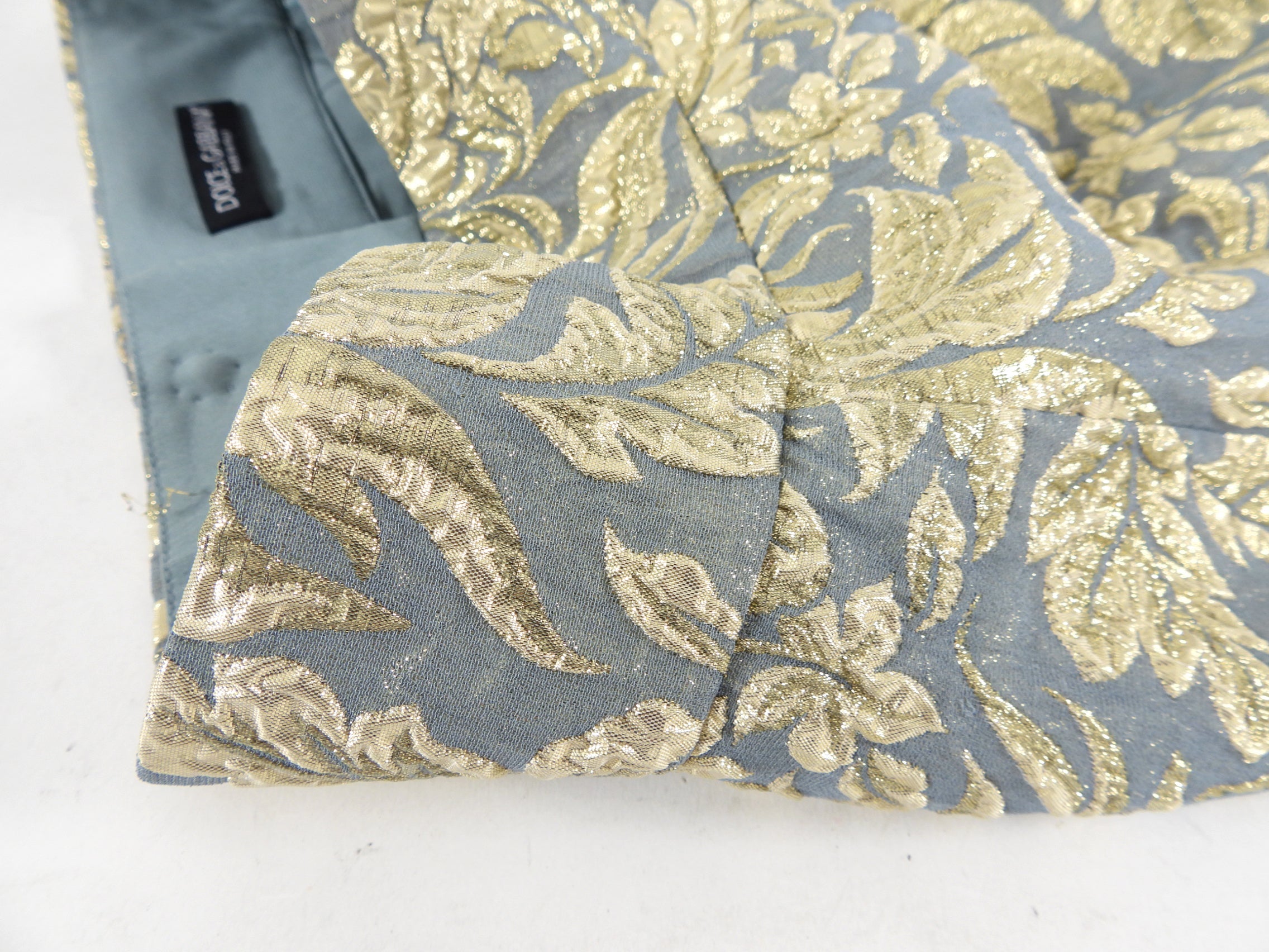 Dolce Gabbana Gold and Blue Metallic Brocade A-Line Midi Skirt - 2/4