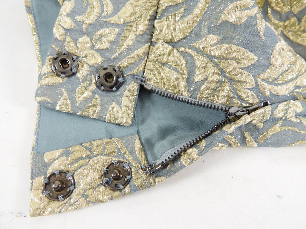 Dolce Gabbana Gold and Blue Metallic Brocade A-Line Midi Skirt - 2/4