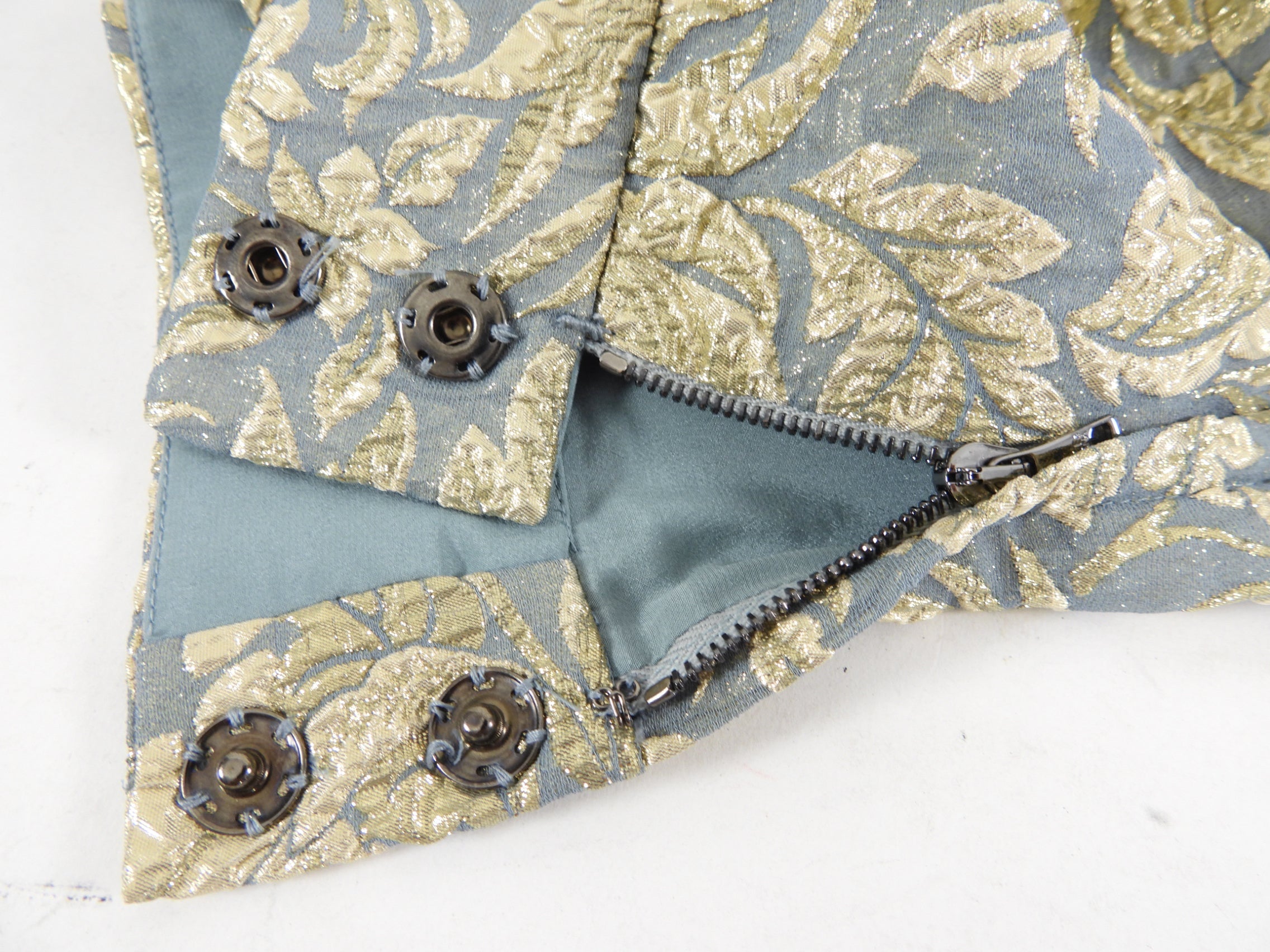 Dolce Gabbana Gold and Blue Metallic Brocade A-Line Midi Skirt - 2/4