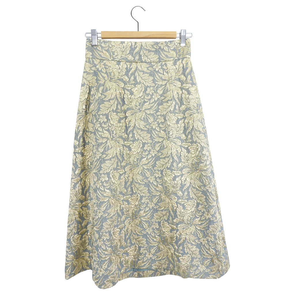 Dolce Gabbana Gold and Blue Metallic Brocade A-Line Midi Skirt - 2/4