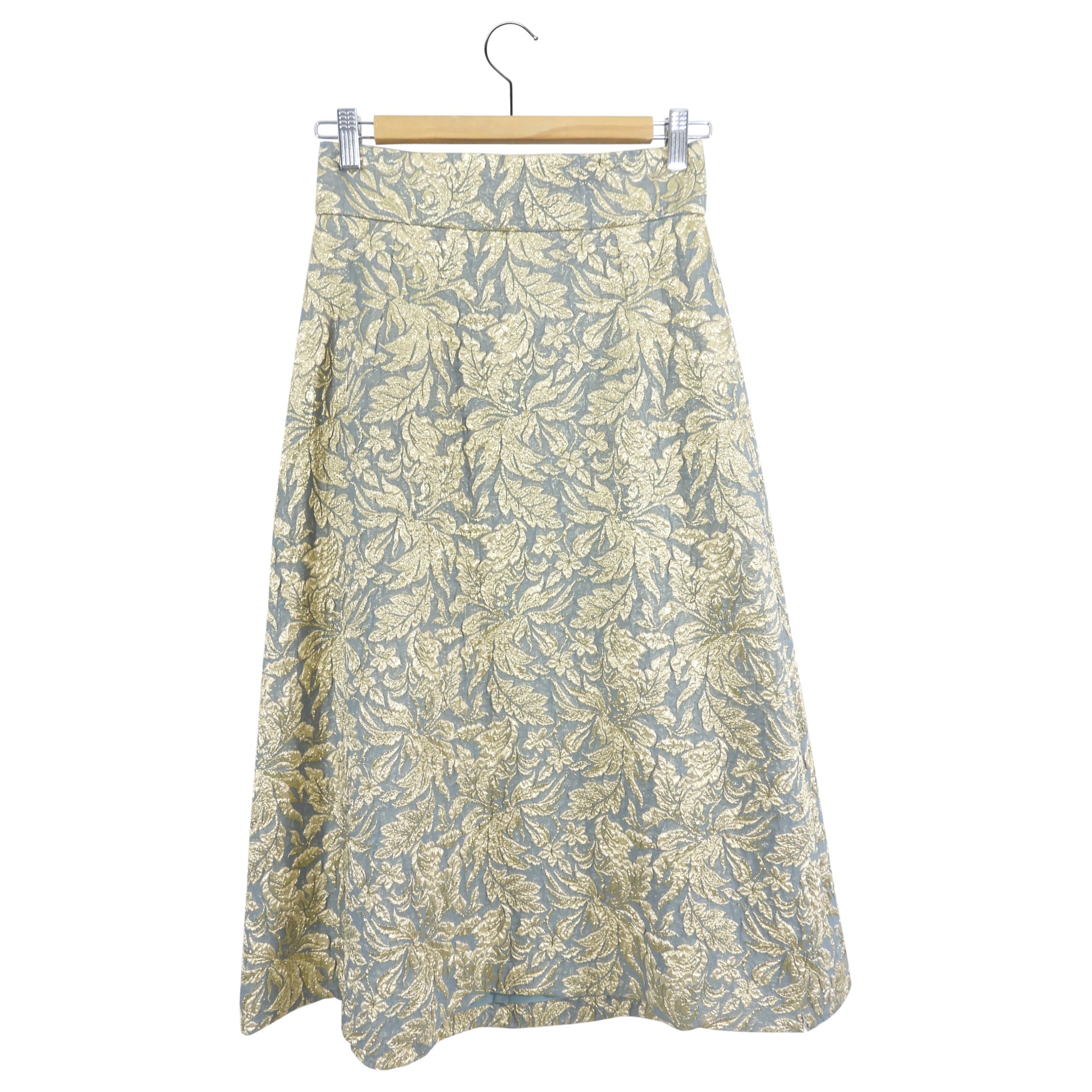 Dolce Gabbana Gold and Blue Metallic Brocade A-Line Midi Skirt - 2/4