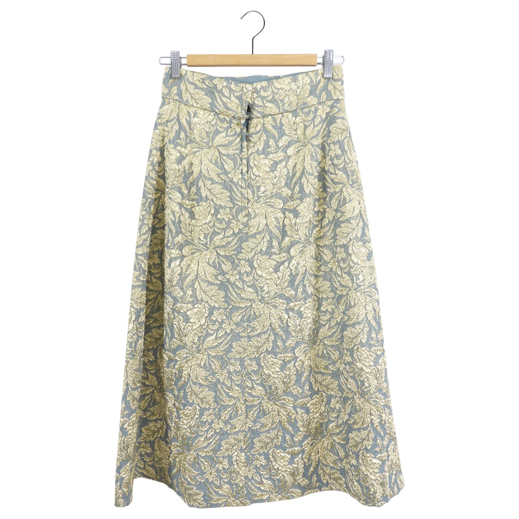 Dolce Gabbana Gold and Blue Metallic Brocade A-Line Midi Skirt - 2/4
