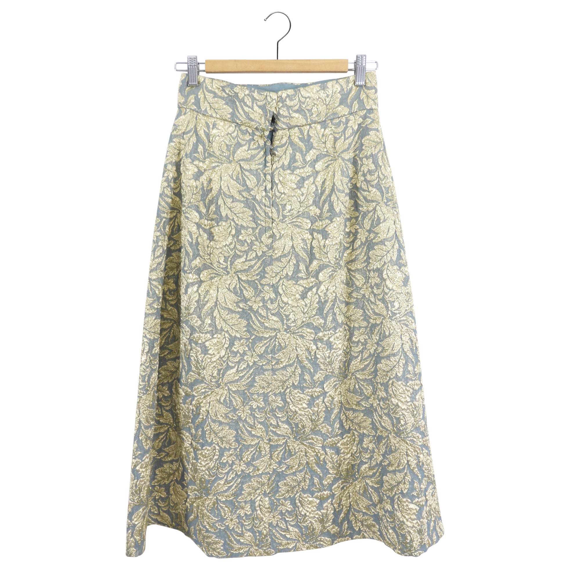 Dolce Gabbana Gold and Blue Metallic Brocade A-Line Midi Skirt - 2/4
