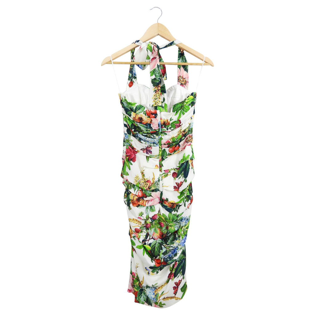 Dolce & Gabbana White Green Pink Floral Butterfly Halter Dress - IT38 / 2