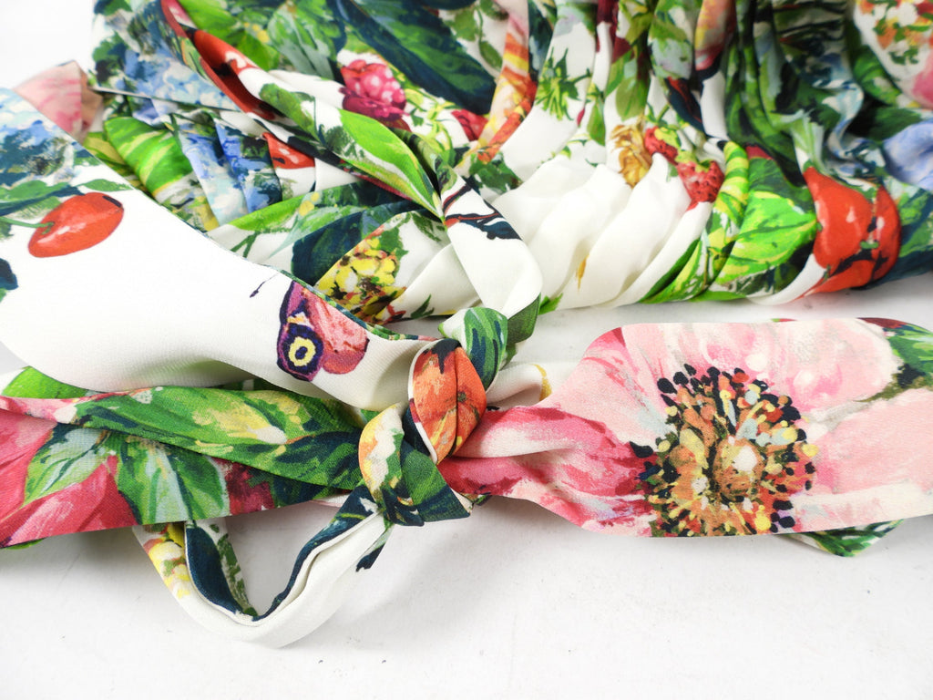 Dolce & Gabbana White Green Pink Floral Butterfly Halter Dress - IT38 / 2