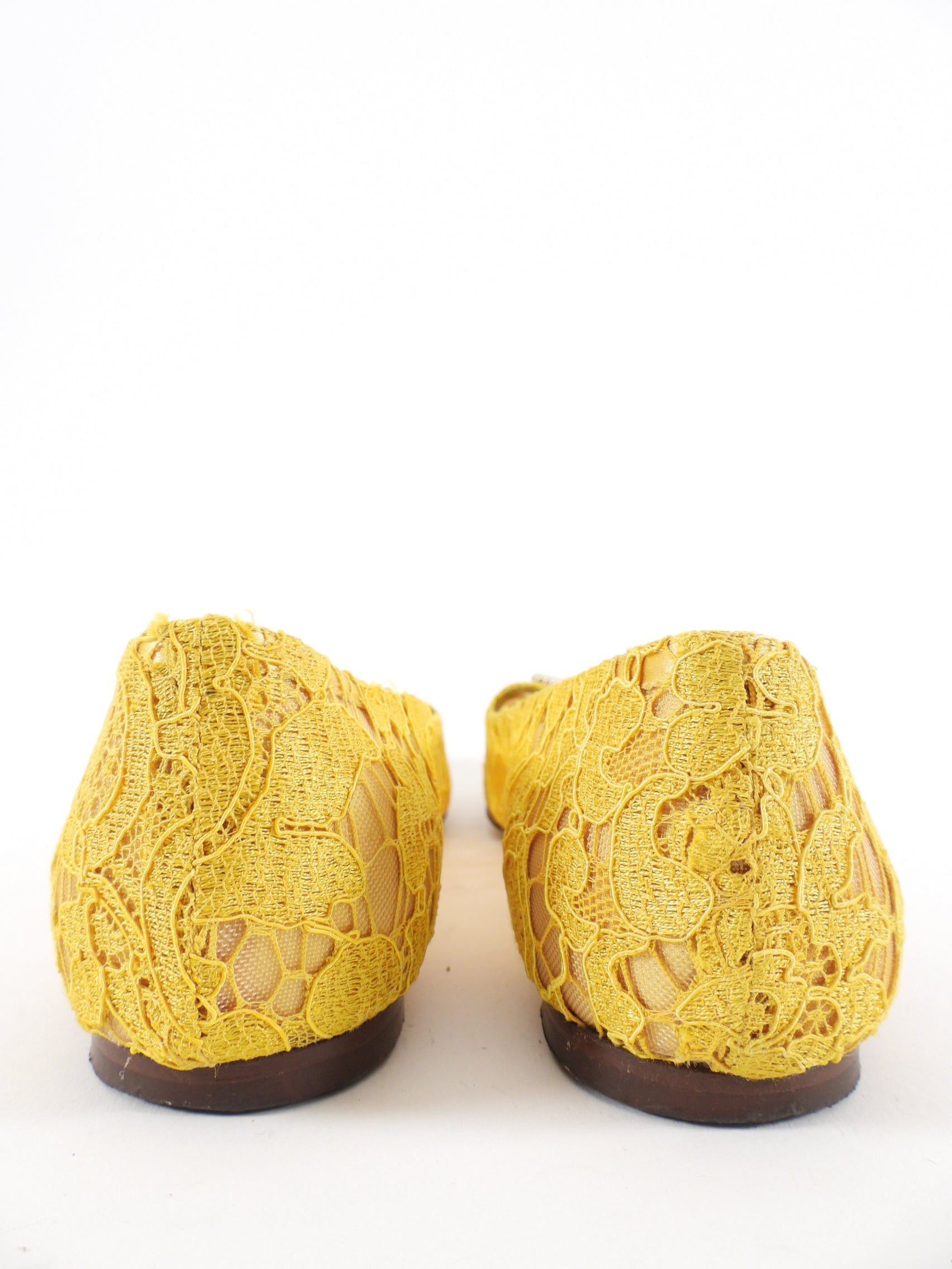 Dolce & Gabbana Yellow Crystal Jewel Lace Flat - 39.5