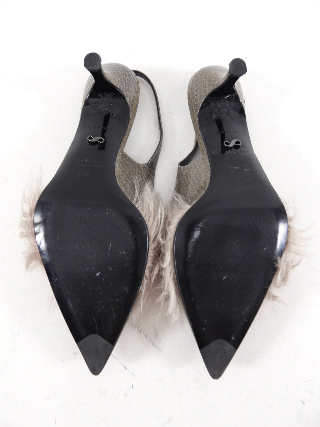 Dorothee Schumacher Grey Faux Fur Slingback Heels - USA 7.5