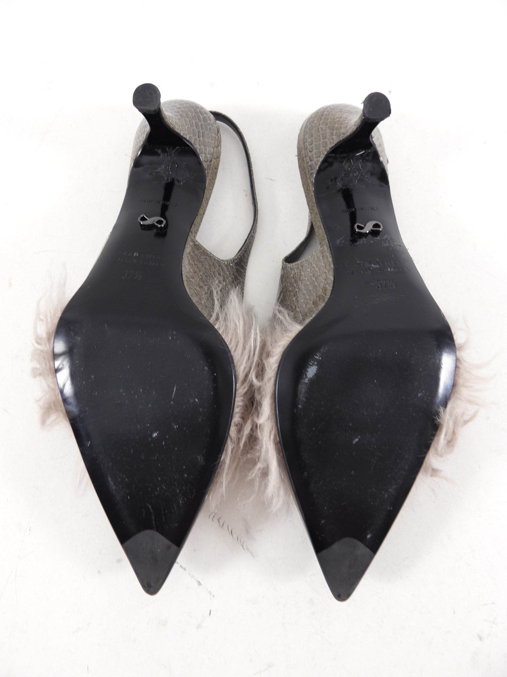 Dorothee Schumacher Grey Faux Fur Slingback Heels - USA 7.5