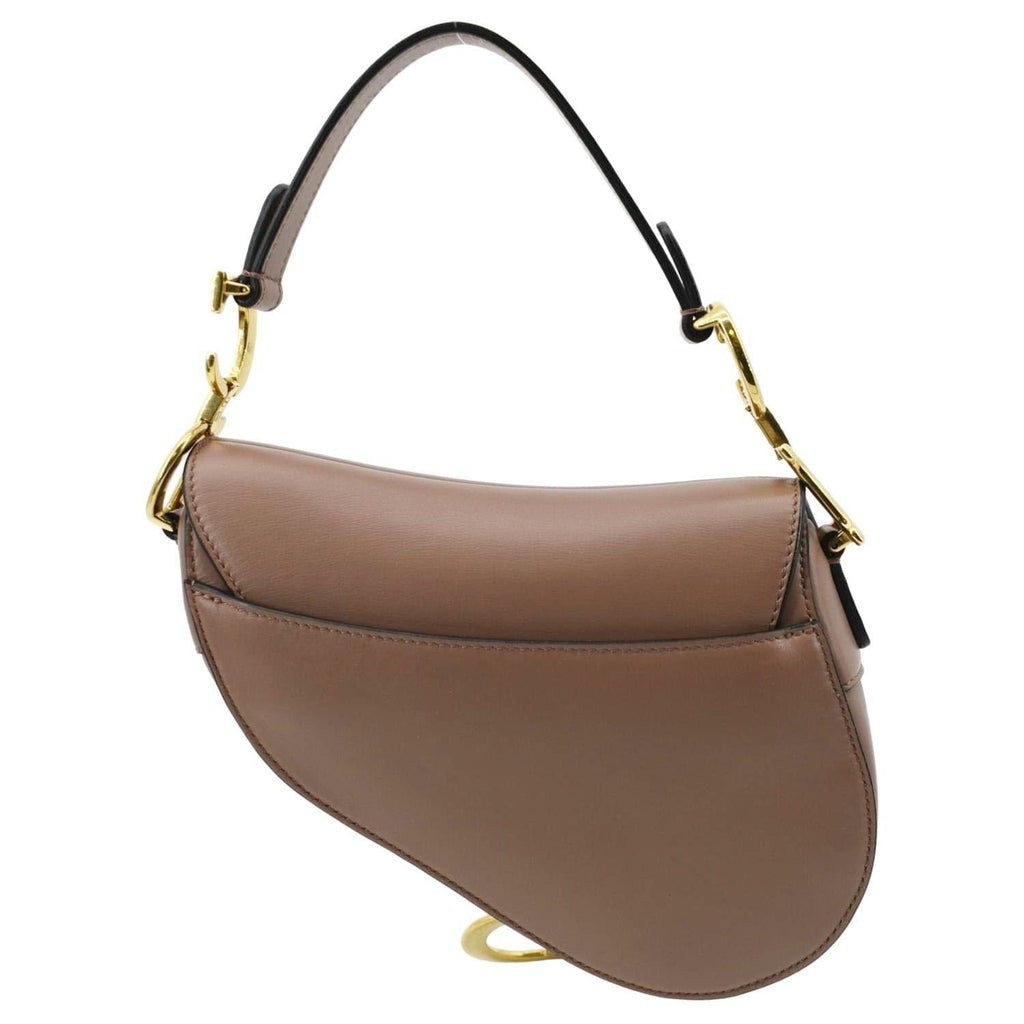 CHRISTIAN DIOR Saddle Calfskin Leather Satchel Bag Rose Taupe
