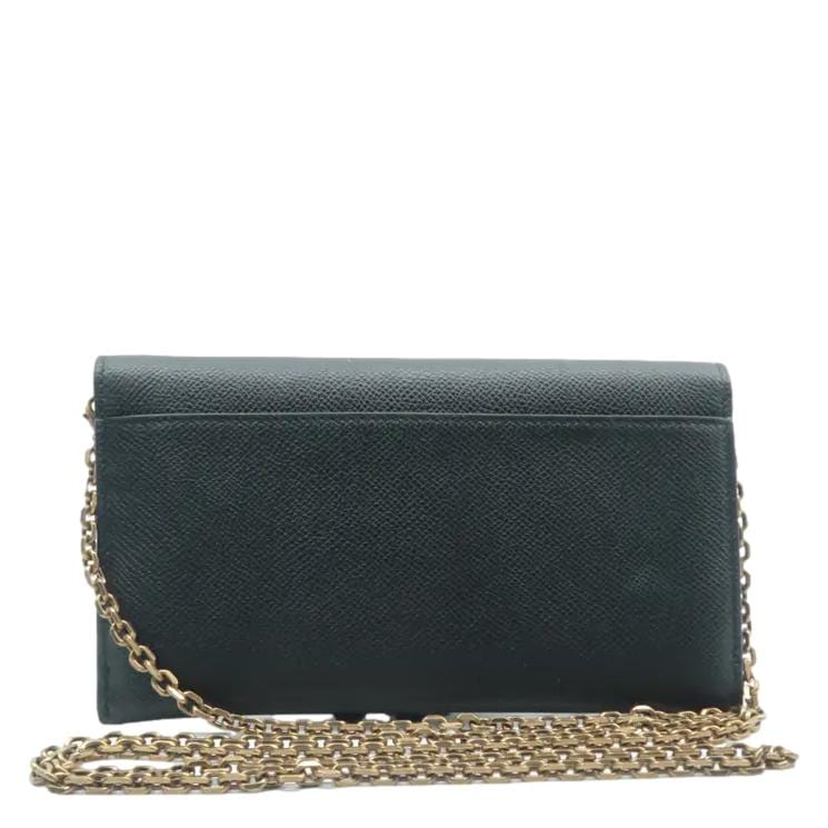 CHRISTIAN DIOR Long Saddle Leather Crossbody Chain Wallet Black