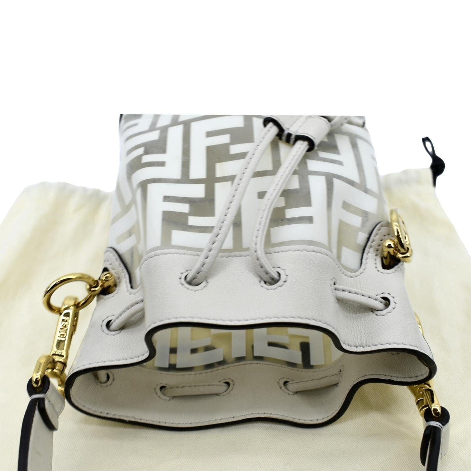 FENDI Mon Tresor Drawstring FF PVC Leather Bucket Bag White
