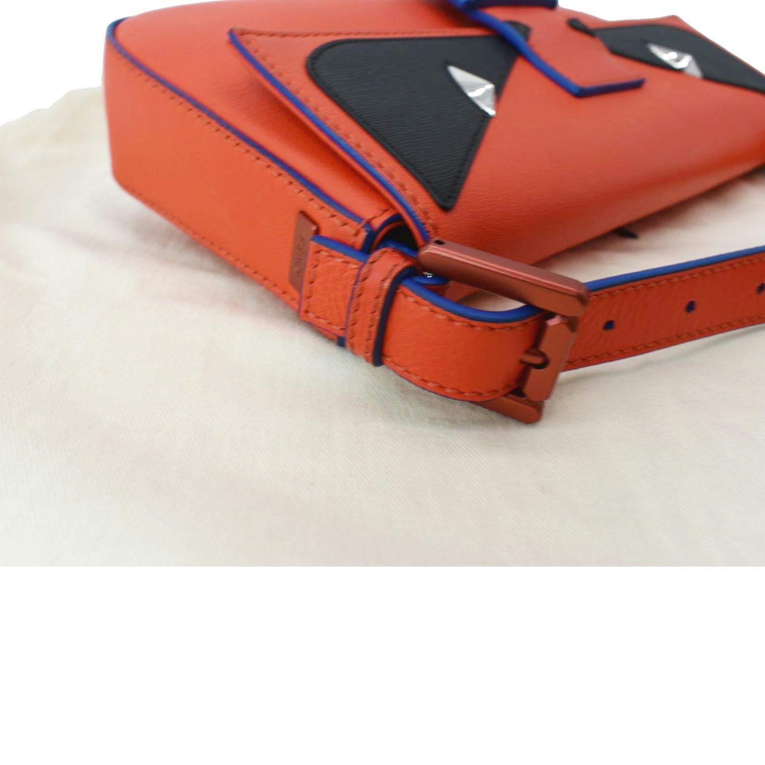FENDI Monster Eye Baguette Calfskin Leather Crossbody Bag Orange