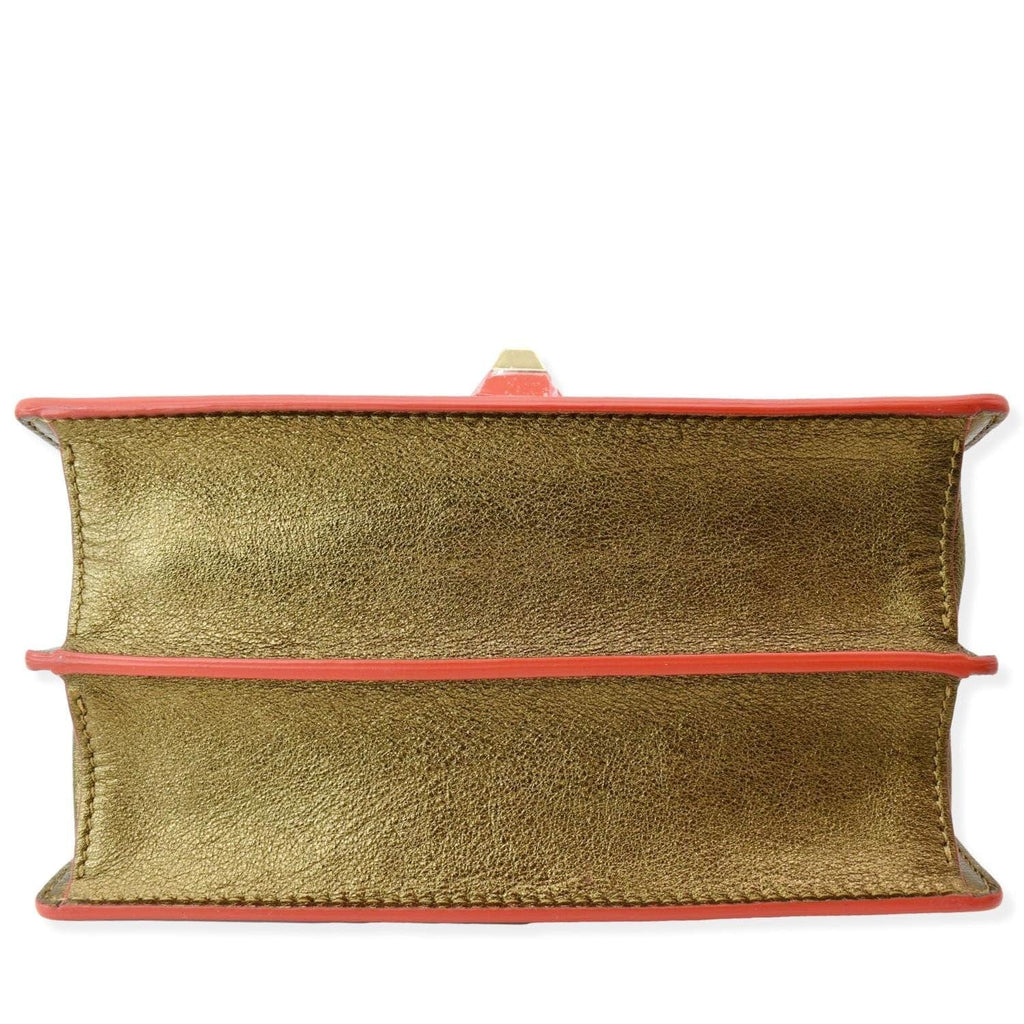 FENDI Kan I Small Studded Metallic Leather Chain Shoulder Bag Gold