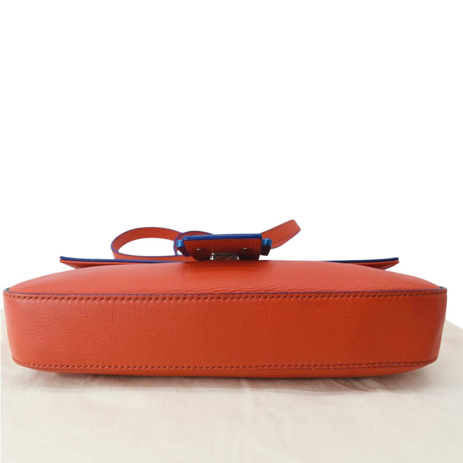 FENDI Monster Eye Baguette Calfskin Leather Crossbody Bag Orange