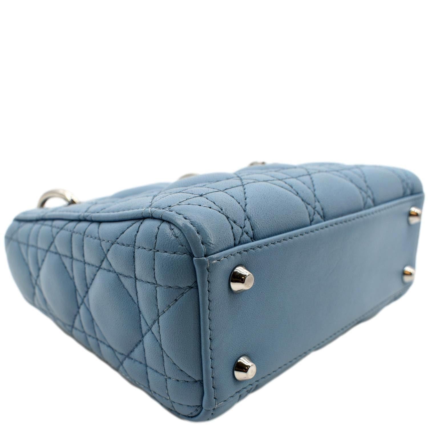 CHRISTIAN DIOR Mini Lady Dior Cannage Lambskin Leather Shoulder Bag Blue