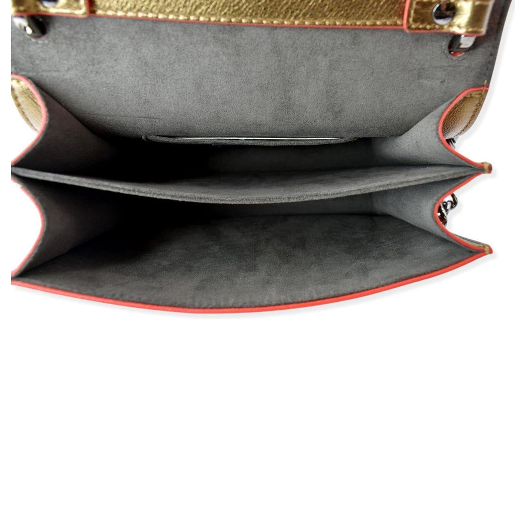FENDI Kan I Small Studded Metallic Leather Chain Shoulder Bag Gold