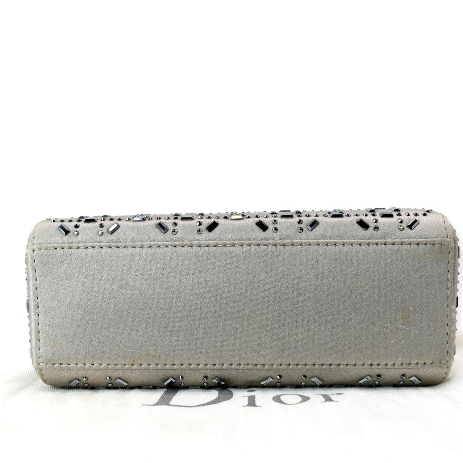 CHRISTIAN DIOR Mini Lady Dior Crystal Embellished Satin Shoulder Bag Gray