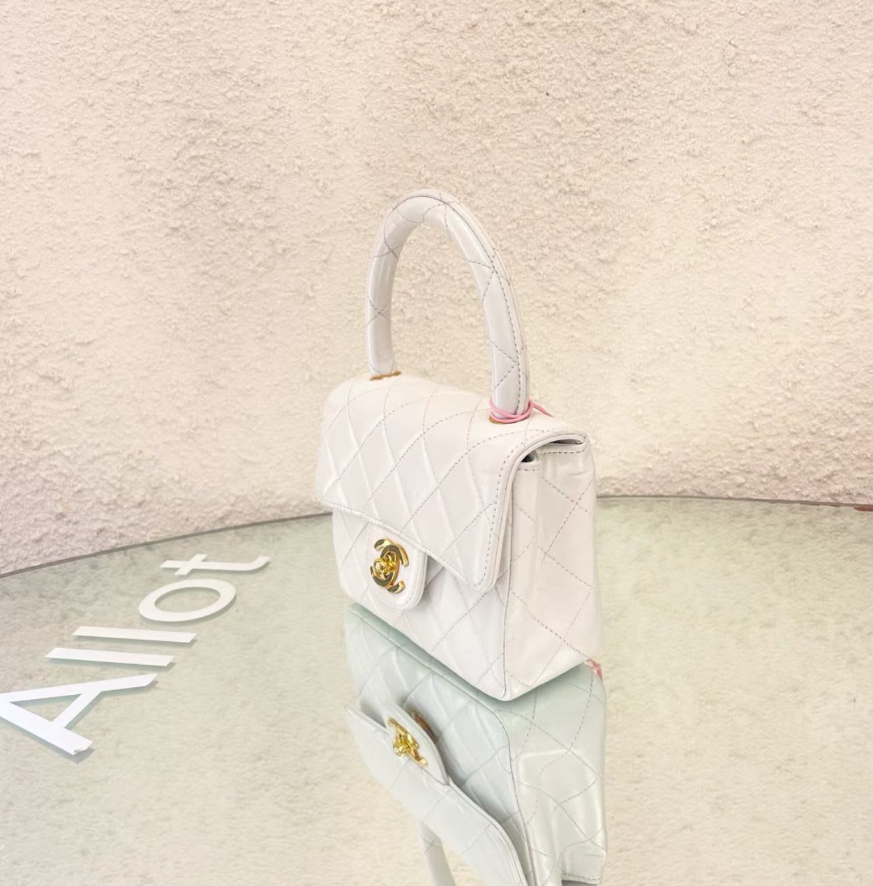 Chanel White Quilted Lambskin CC Top Handle Mini Kelly Bag Gold Hardware, 1994