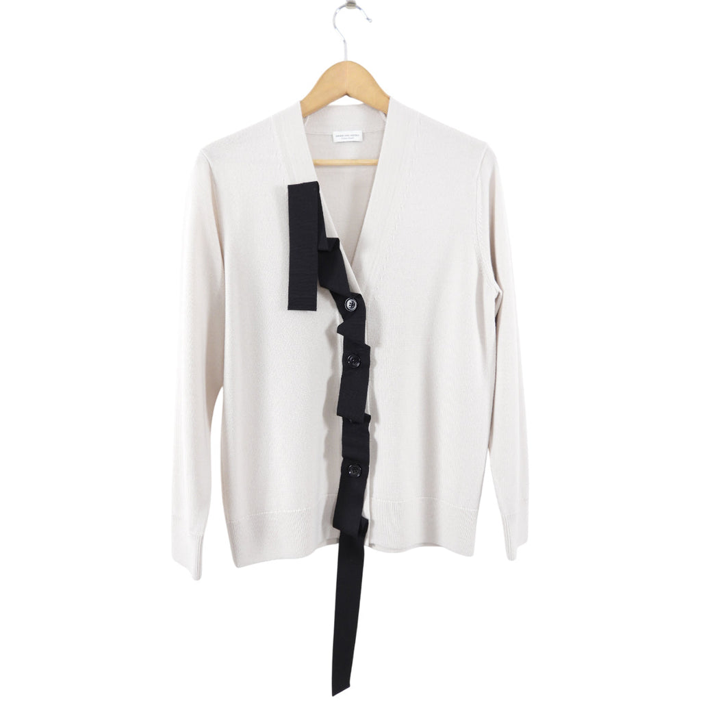 Dries Van Noten Ivory igan with Black Grosgrain Ribbon Trim - XS / S