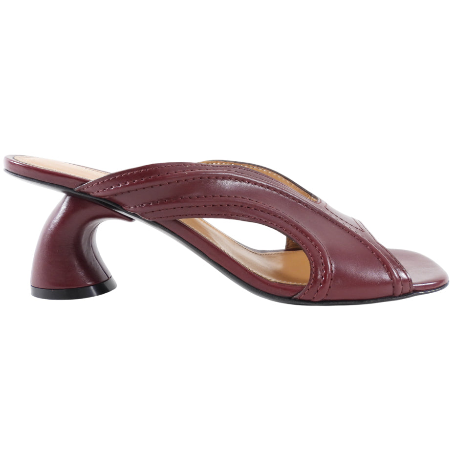 Dries Van Noten Burgundy Leather Curved Heel Mules - 40