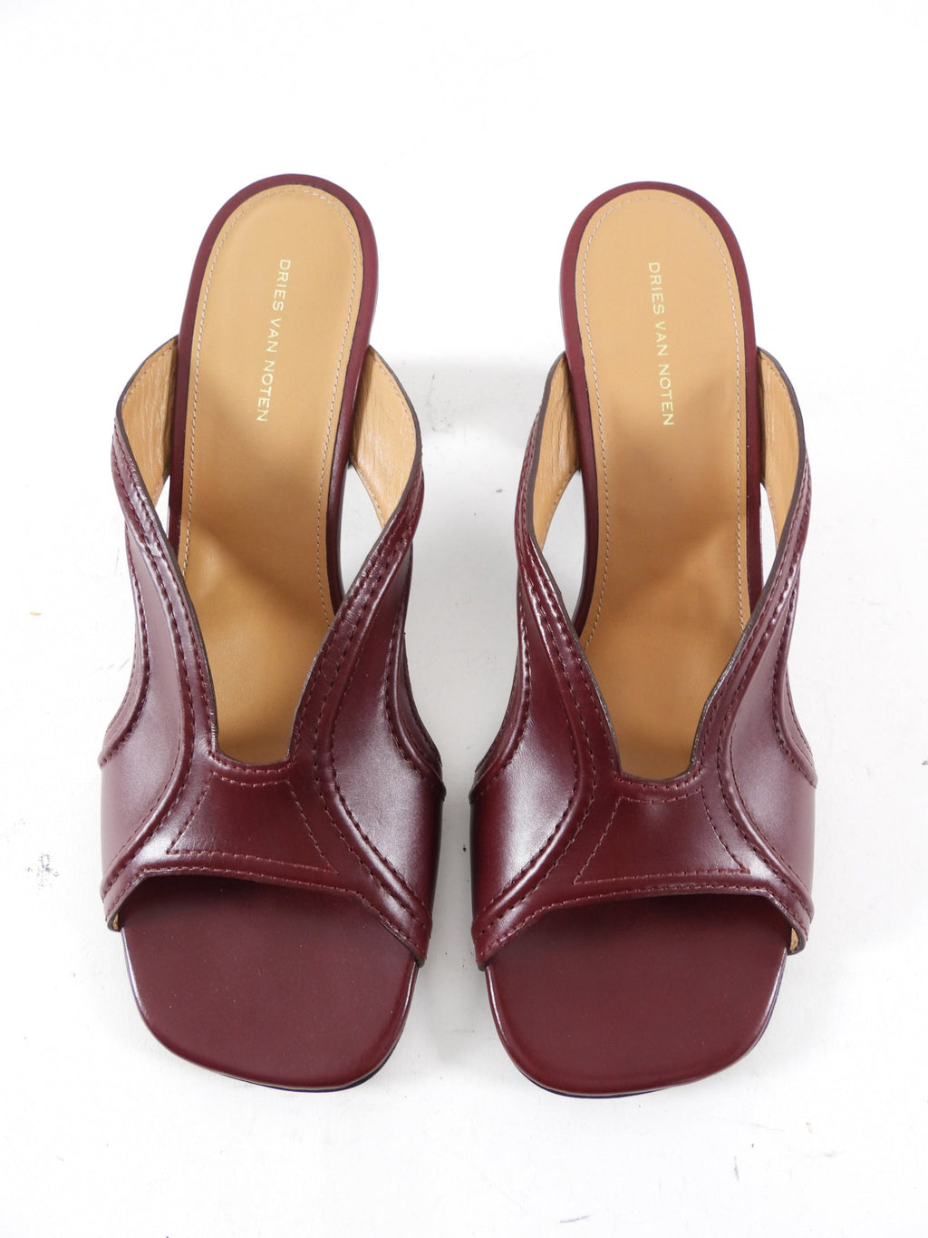 Dries Van Noten Burgundy Leather Curved Heel Mules - 40
