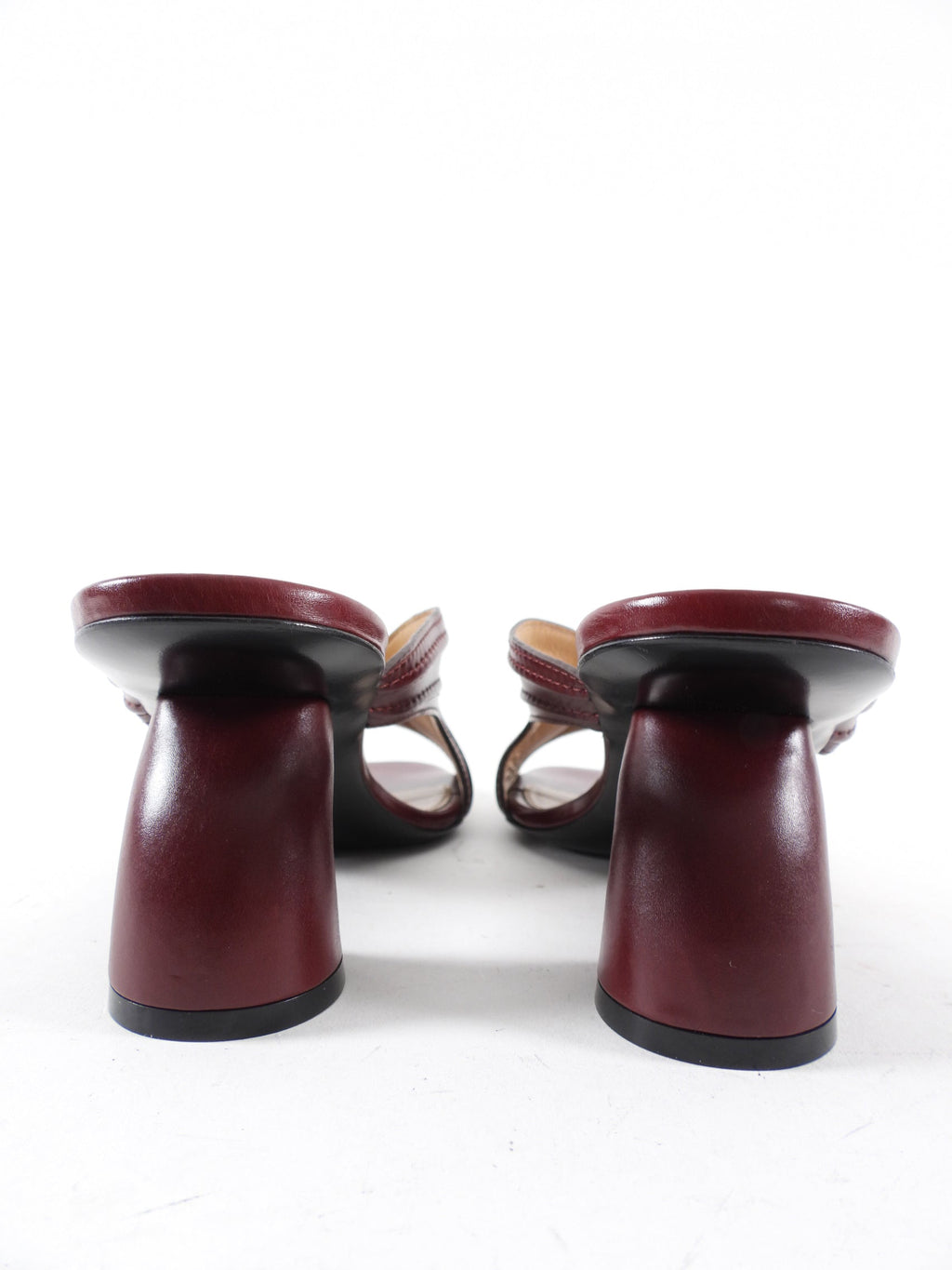 Dries Van Noten Burgundy Leather Curved Heel Mules - 40