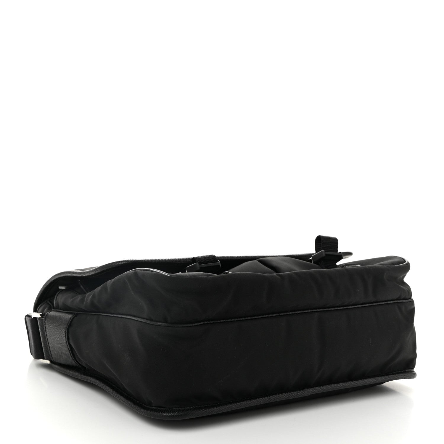 Tessuto Nylon Saffiano Large Double Snap Buckle Messenger Bag Black